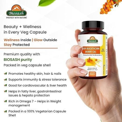 Biosash Sea Buckthorn Berry Oil 30 Caps Natural Herbal Omega 3 6 7 9 Supplement