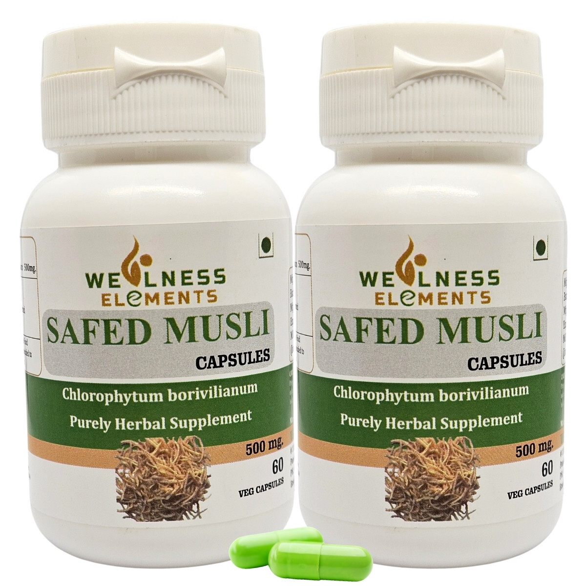 Safed Musli Capsules For Improves Muscle Strength Pack of 2 x 60 x 500 mg