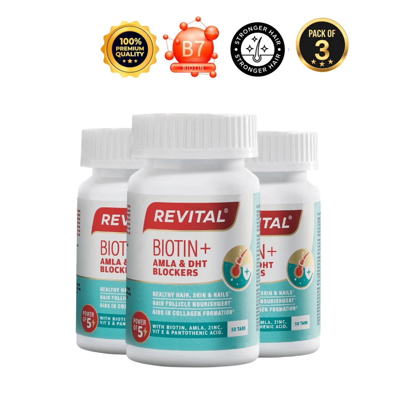 3 Pack Re.vital Biotin Amla DHT Blockers Hair Support 50 Tabs