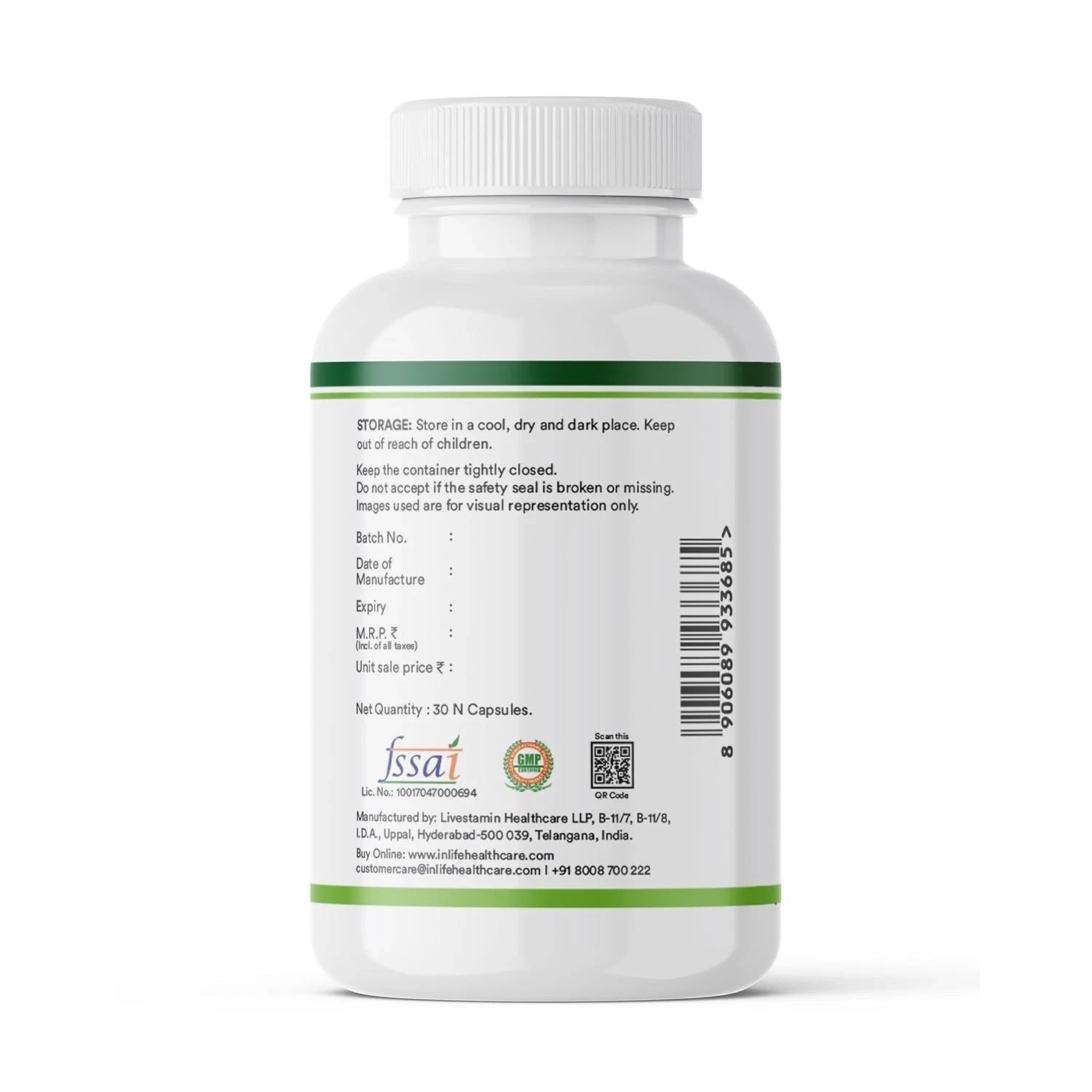 INLIFE Magnesium Glycinate Supplement 1100mg (Elemental Magnesium 242mg) 30N c54