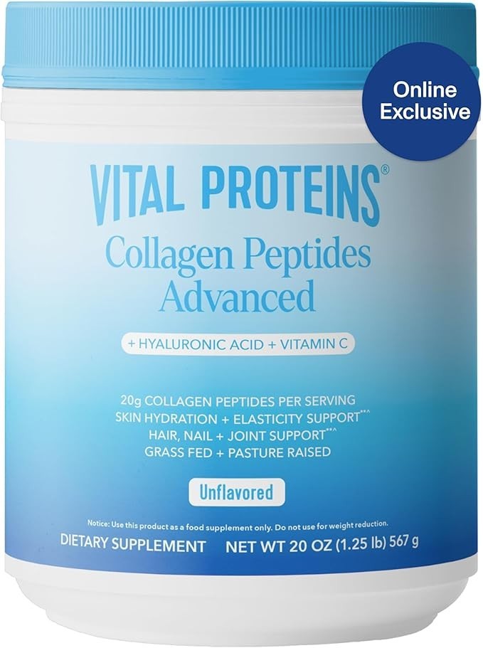 Vital Proteins Collagen Peptides Powder Advanced 20oz Hyaluronic Acid Vitamin C
