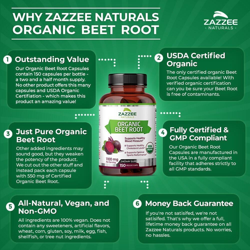 USDA Organic Beet Root 8000 mg Strength 20:1 Extract, 120 Vegan Capsules, Kosher