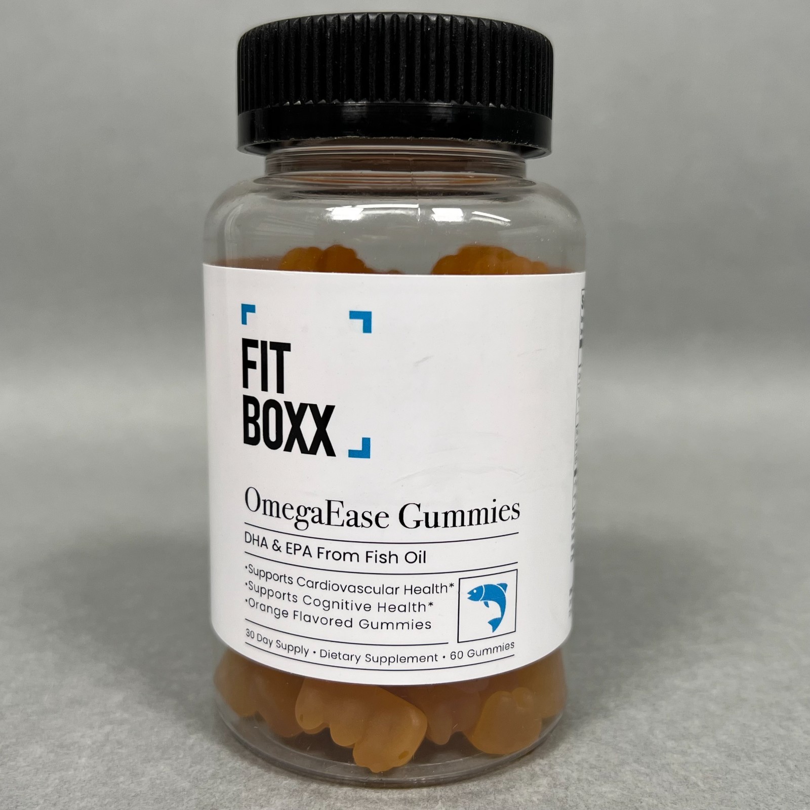 OmegaEase Omega 3 Gummies 100mg 60 Gummies, 30 Days ORANGE Fit Boxx DHA EPA Fish