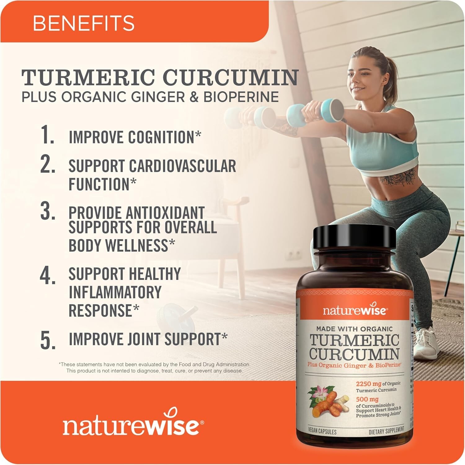 NatureWise Curcumin Turmeric 2250mg – 95% Curcuminoids & BioPerine Black Pepper
