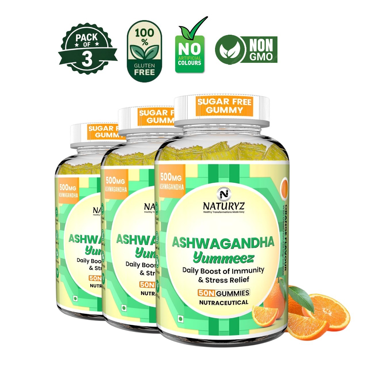 NATU.RYZ KSM66 Ashwagandha Gummies 50 Pack of 3