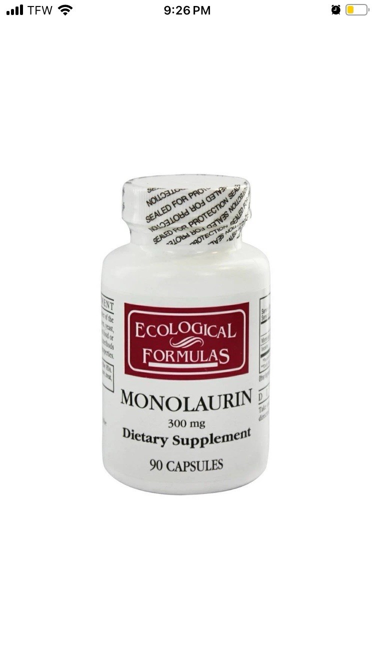 Ecological Formulas Monolaurin 300 Mg – 90 Capsules Exp 9-26
