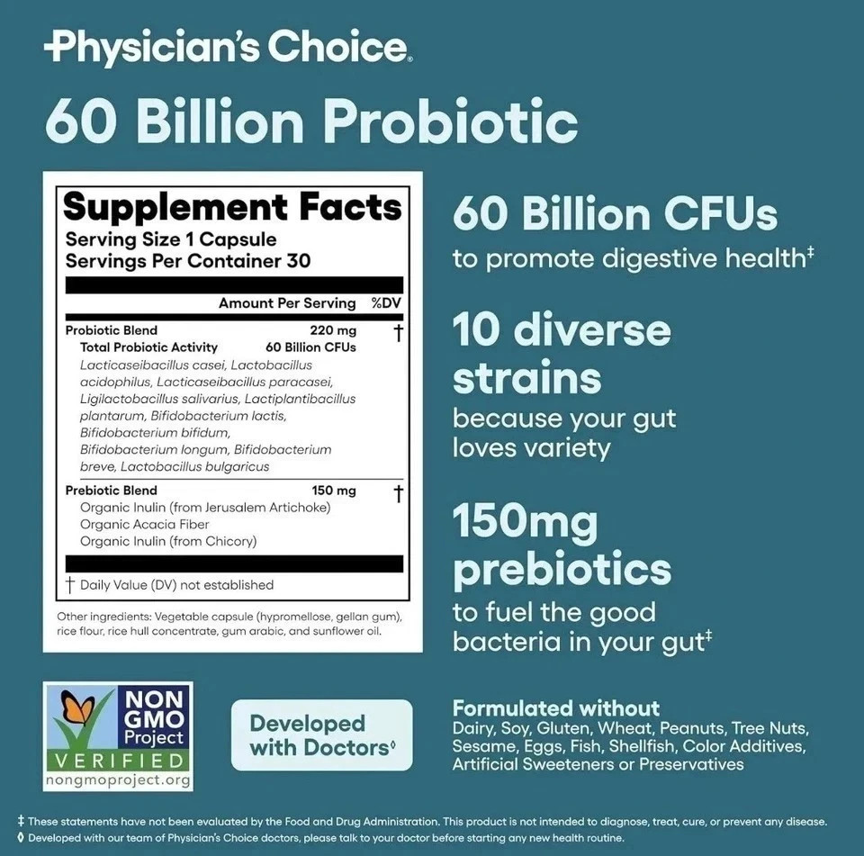 Physician’s Choice 60 Billion Probiotic & Enzyme Complex – 2‑Pack Bundle – Advan