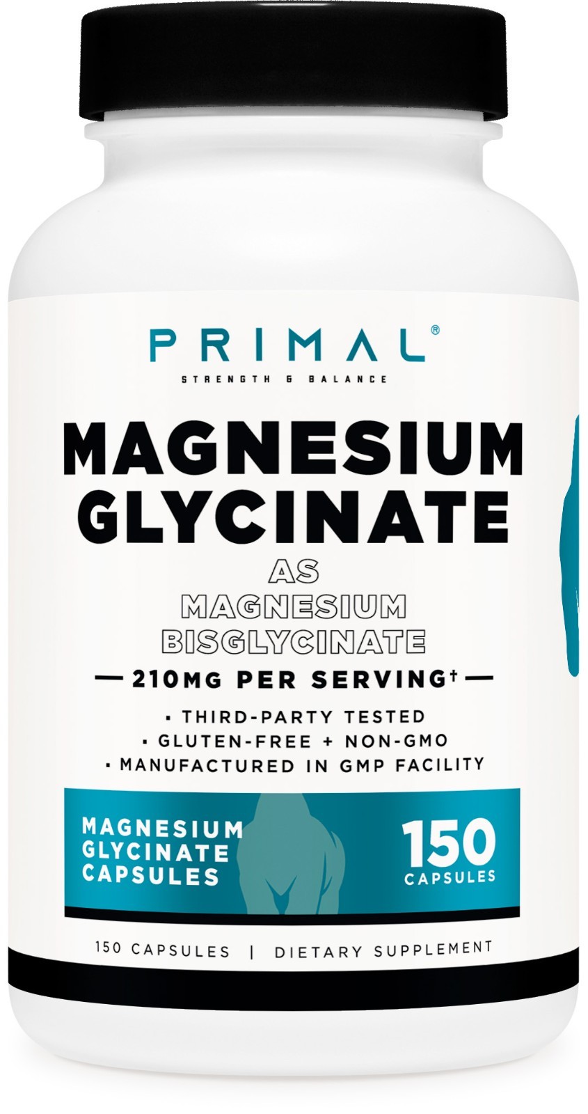 Primal Magnesium Glycinate Supplement (210mg) 150 Capsules – 50 Servings