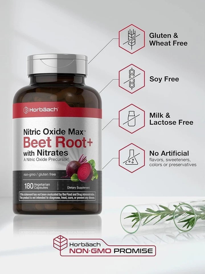 Nitric Oxide Beet Root Capsules | With Nitrates | 180 Count | by Horbaach*/