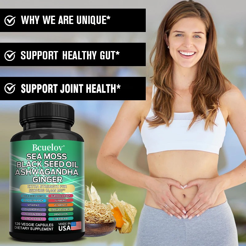 Sea Moss Capsules 19445mg 120Caps Bladderwrack&Burdock Root | DIGESTIVE SUPPORT