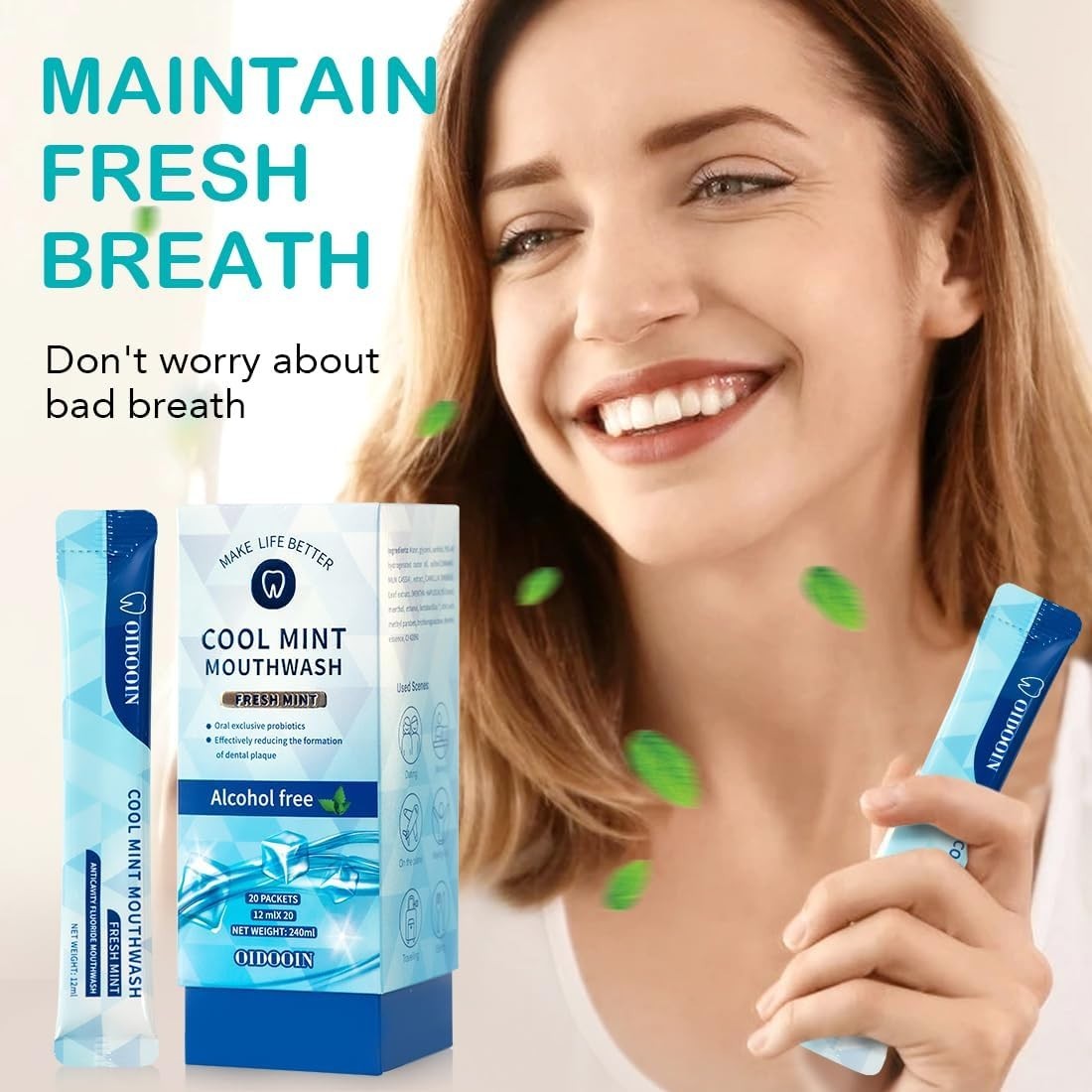 Strong Mint Mouthwash Alcohol Free, Mouth Wash for 0.02 Fl Oz (Pack of 20)