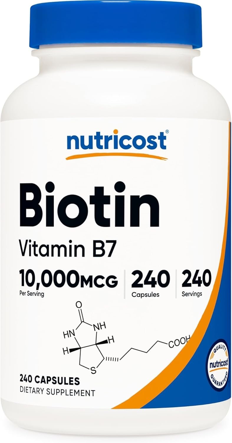 Biotin 10000mcg Vitamin B7 Hair Growth Skin Nails Supplement 240 Veggie Caps