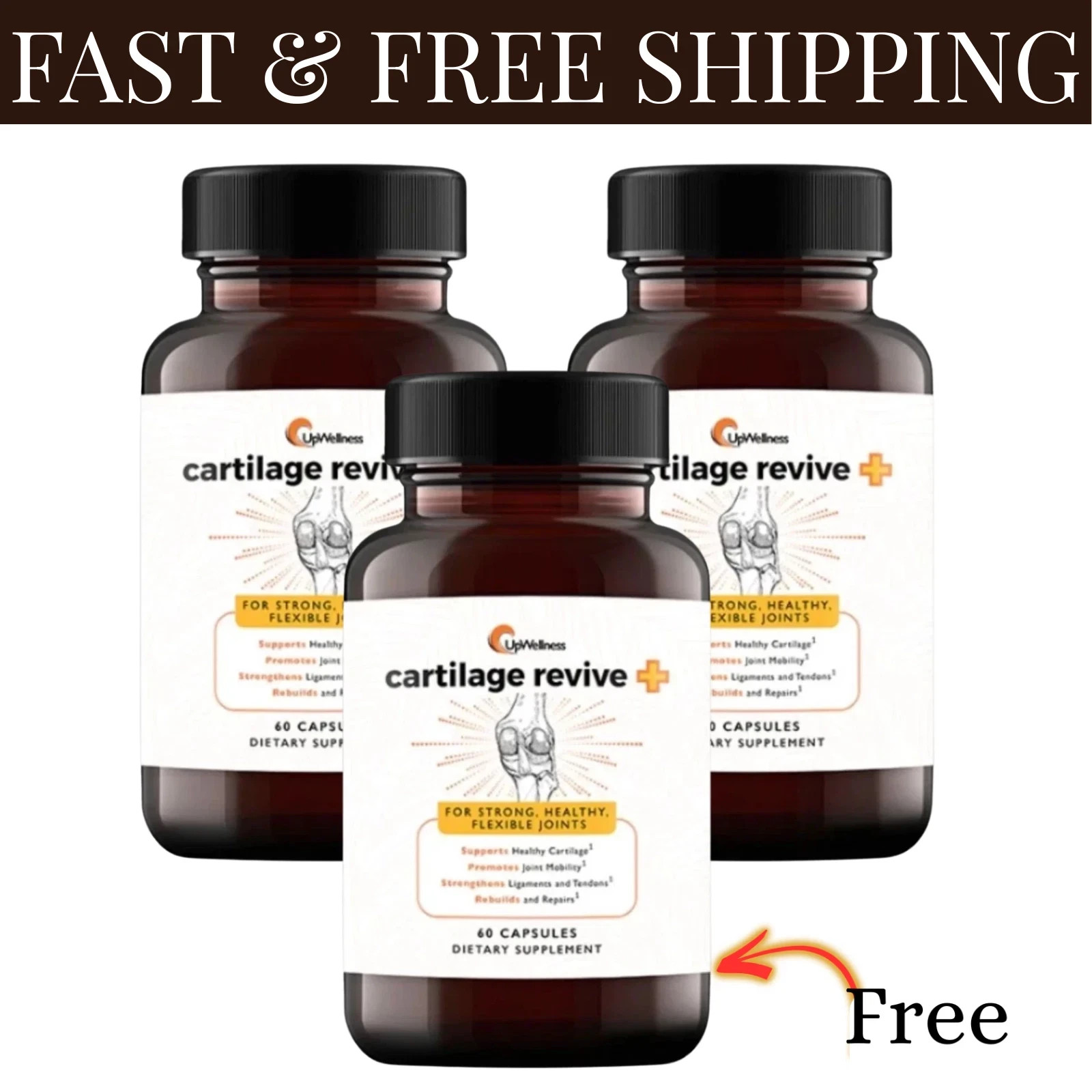 (3Pack) UpWellness Cartilage Revive + Joint Support Supplement for Men and Women