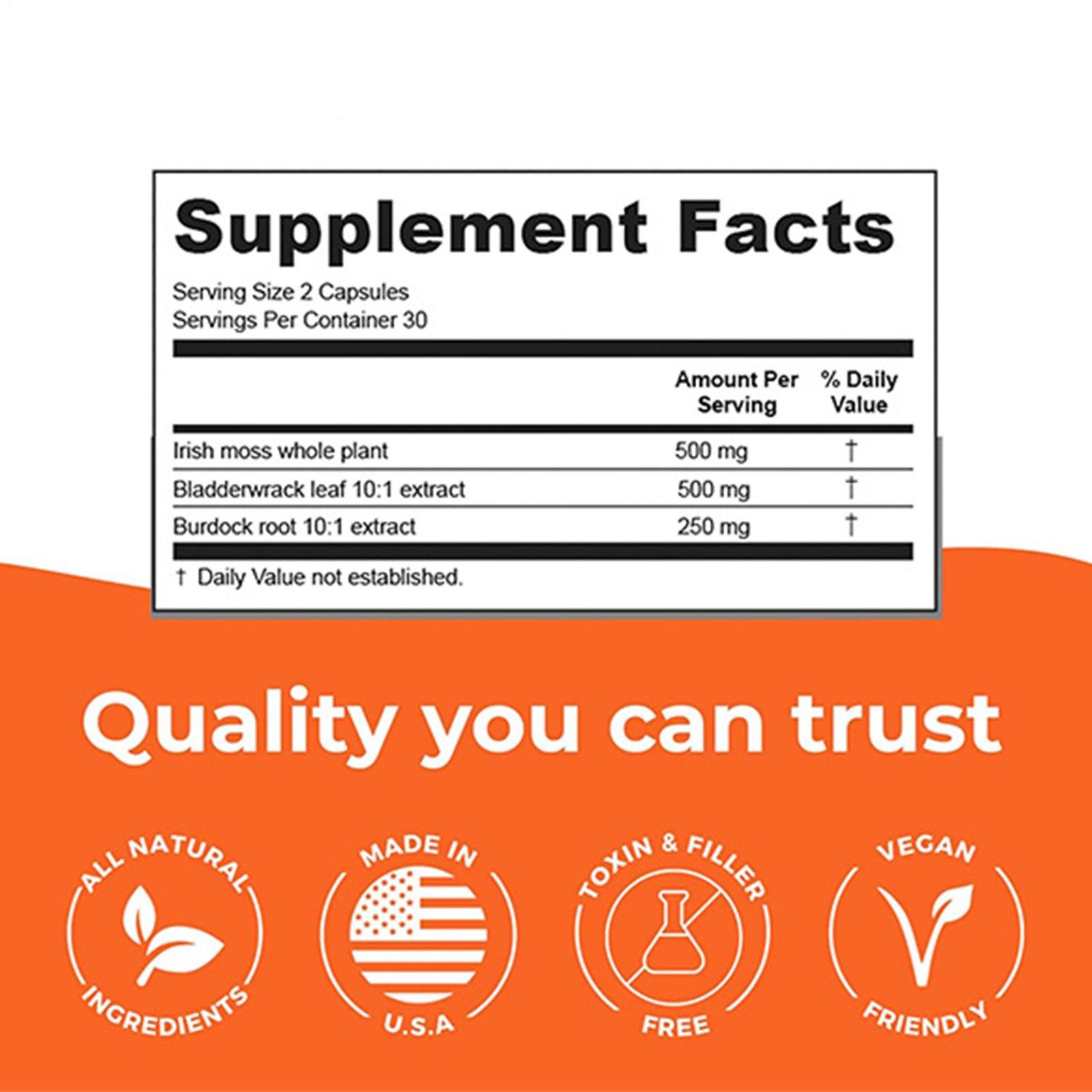 1250mg Sea Moss Upgraded Superfood, High-Potency, Vegan – 60 Count