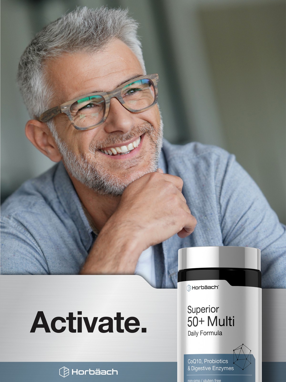 Multivitamin for Men and Women Over 50 | 120 Vegan Caplets | by Horbäach
