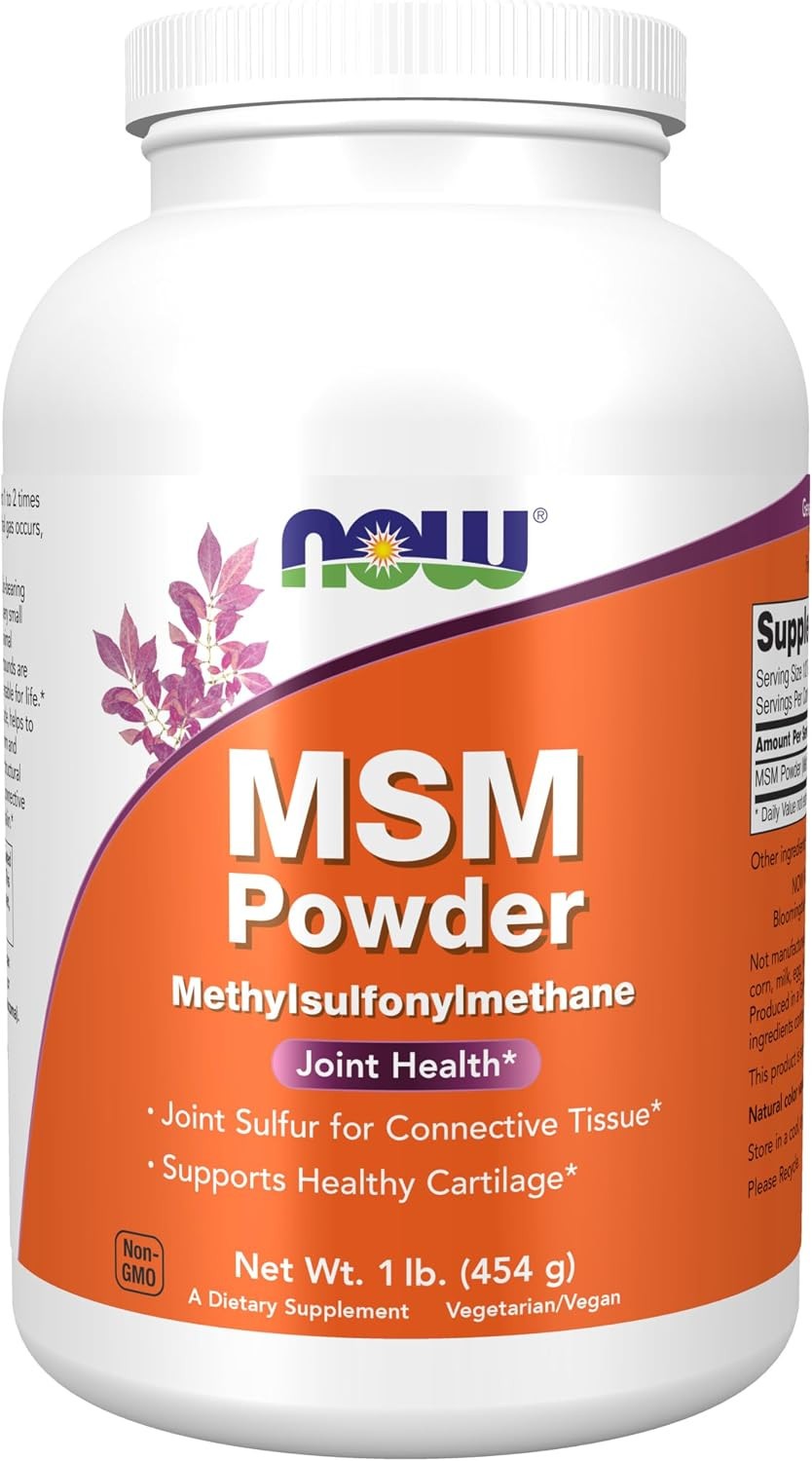 NOW Foods MSM Powder 1 lb 454 g GMP Quality Assured, Non-GMO, Vegan, Vegetarian