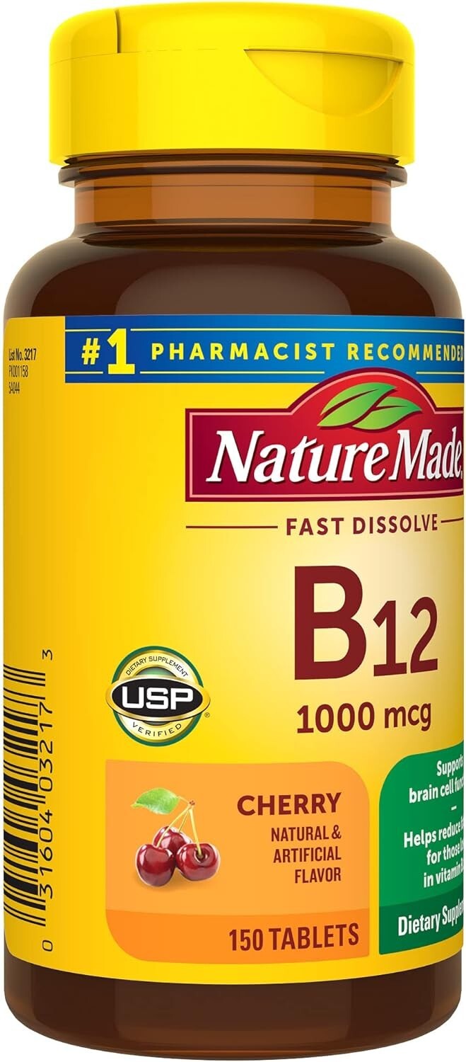 Vitamina B12 1000 mcg, apoyo al metabolismo energético, 150 tabletas