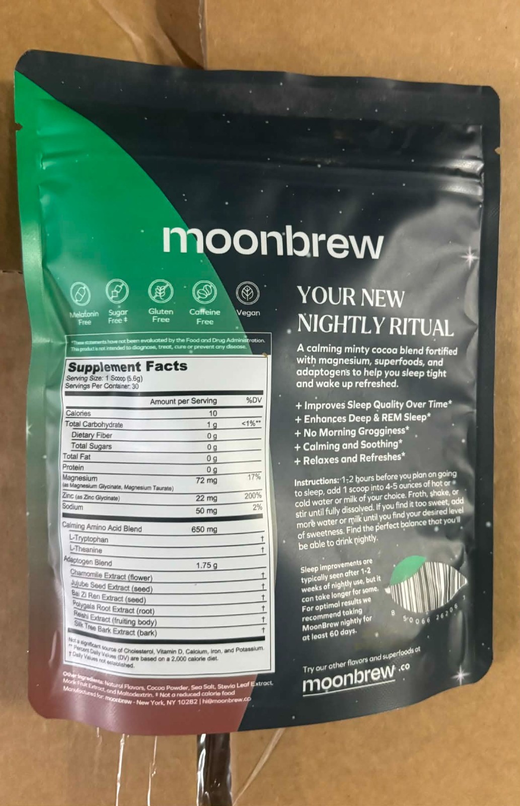 New MoonBrew Night Time Superfoods Sleep Aid Powder Mint Chocolate 5.95oz 3/27