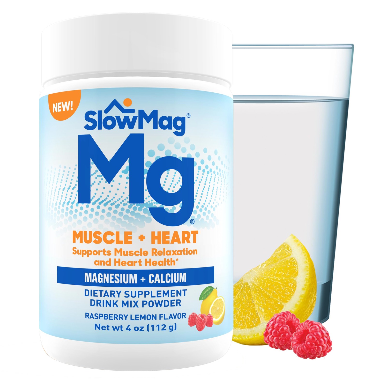 SlowMag® Magnesium Powder, Magnesium + Calcium Supplement Drink Mix, Raspberry L