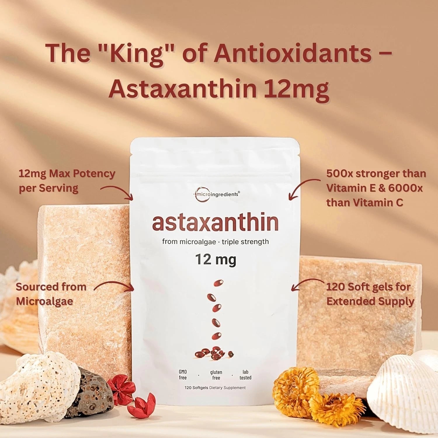 12mg Astaxanthin Antioxidant Supplements Fresh Microalgae Eye Joint Skin Health