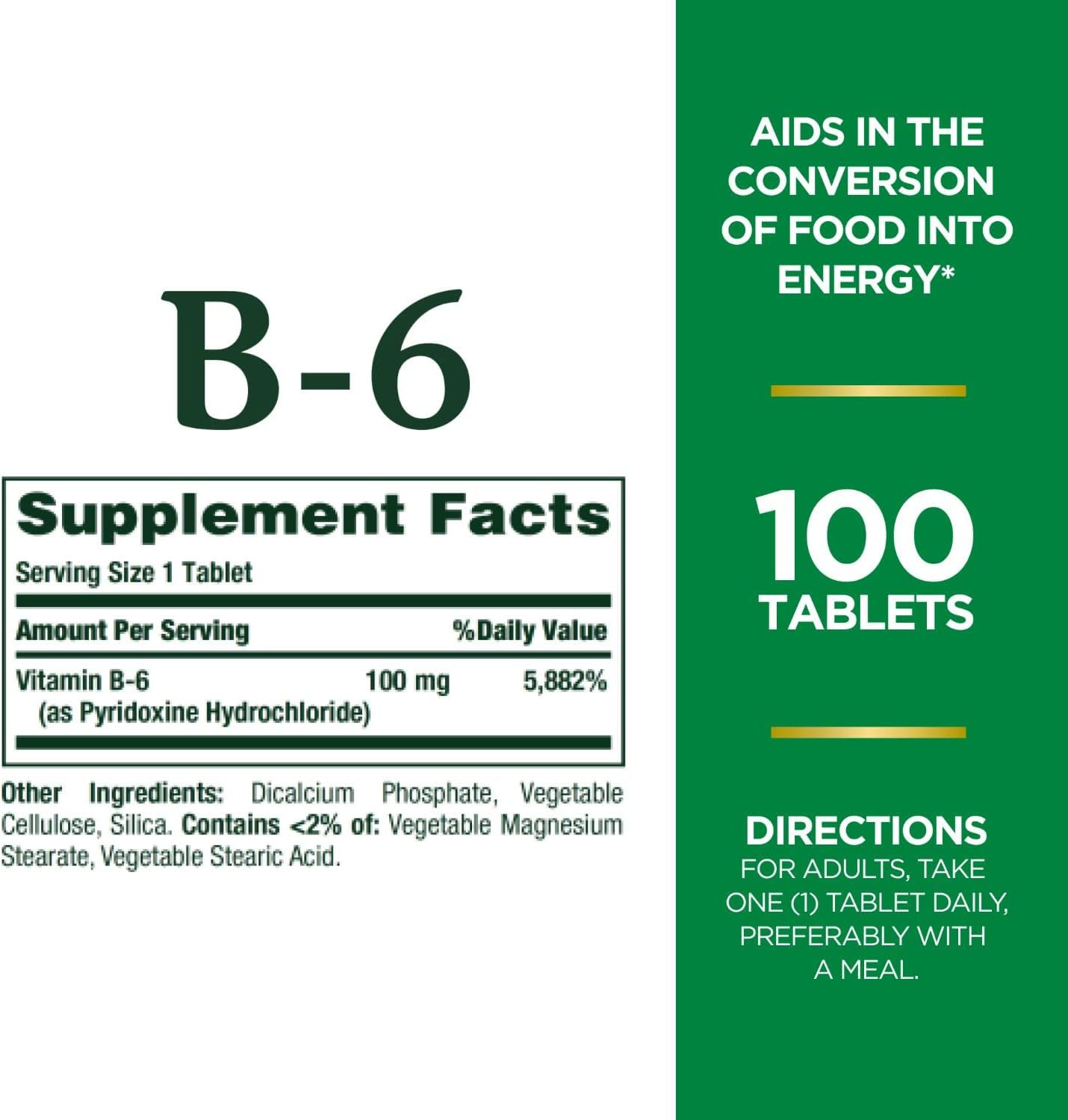 Nature’s Bounty Vitamin B6 100mg Nervous System & Energy Support 100 Tablets