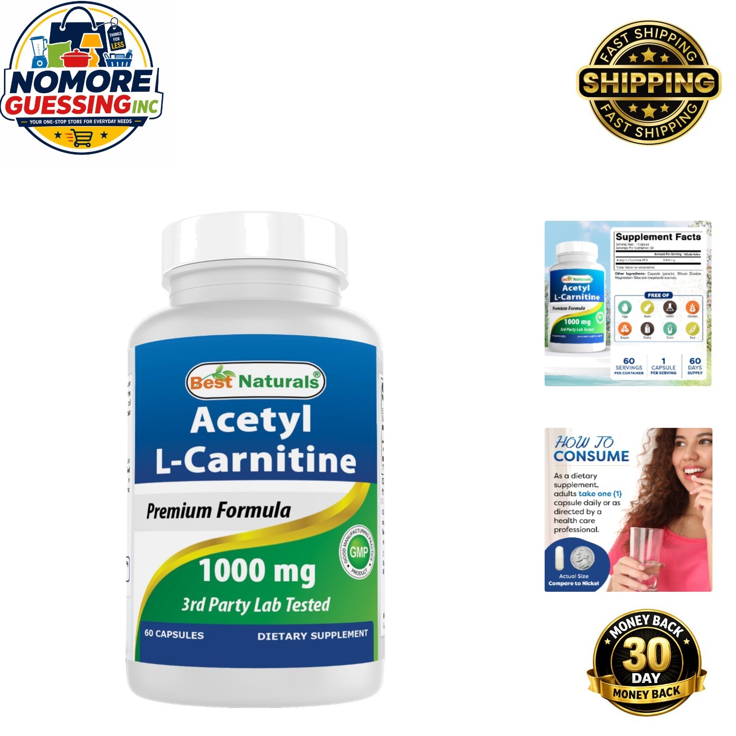 Gluten-Free Acetyl L-Carnitine 1000mg Capsules – 60 Count for Enhanced Vitality