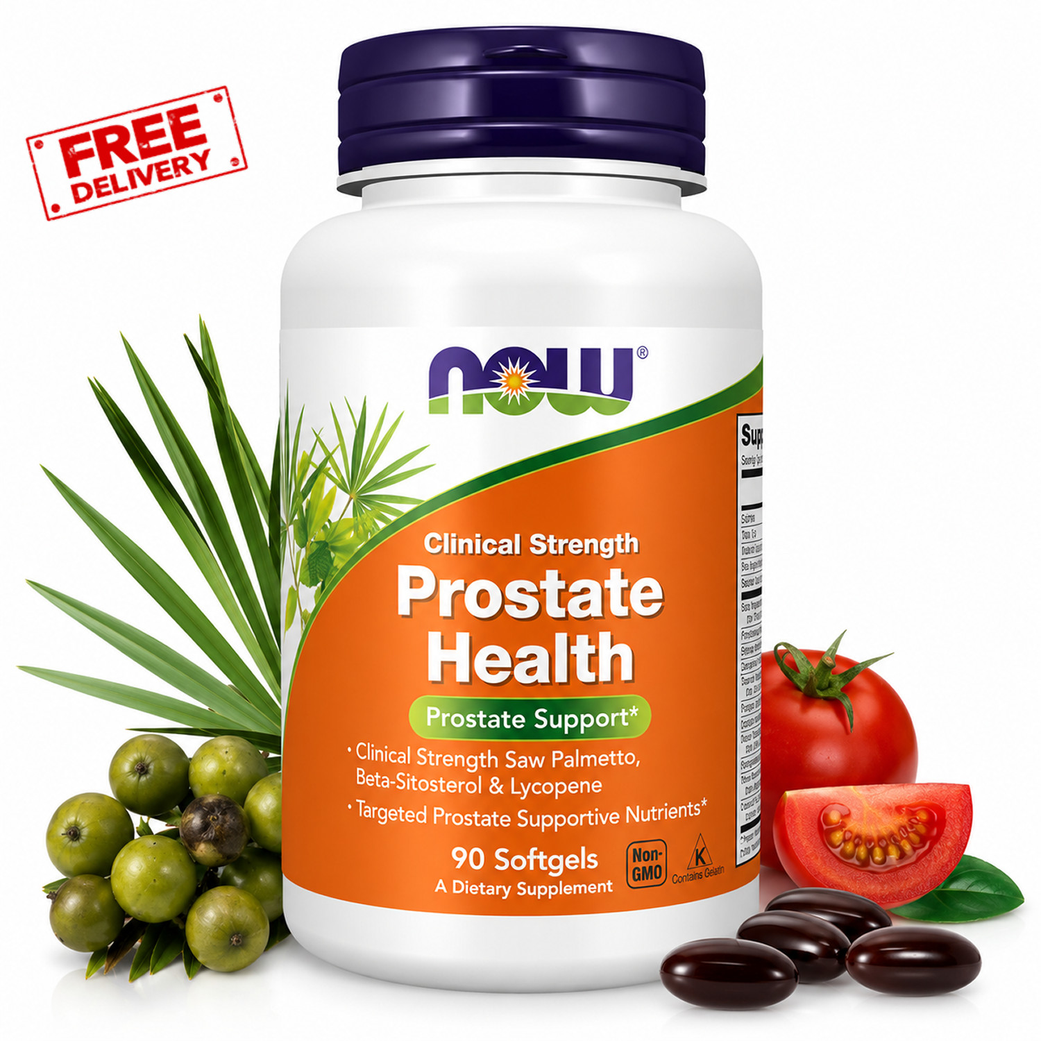 NOW Prostate Health Clinical Strength Saw Palmetto Beta-Sitosterol 90 Softgels