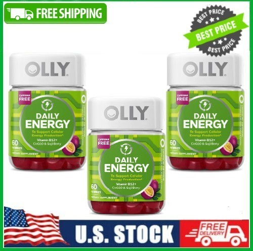 3 PACK OLLY Daily Energy Gummy Supplement, Tropical Passion Flavored, 60 Count