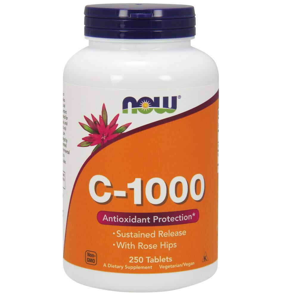 NOW Vitamin C 1000 with Rose Hips Sustained Release 250 Count Vegan Non GMO