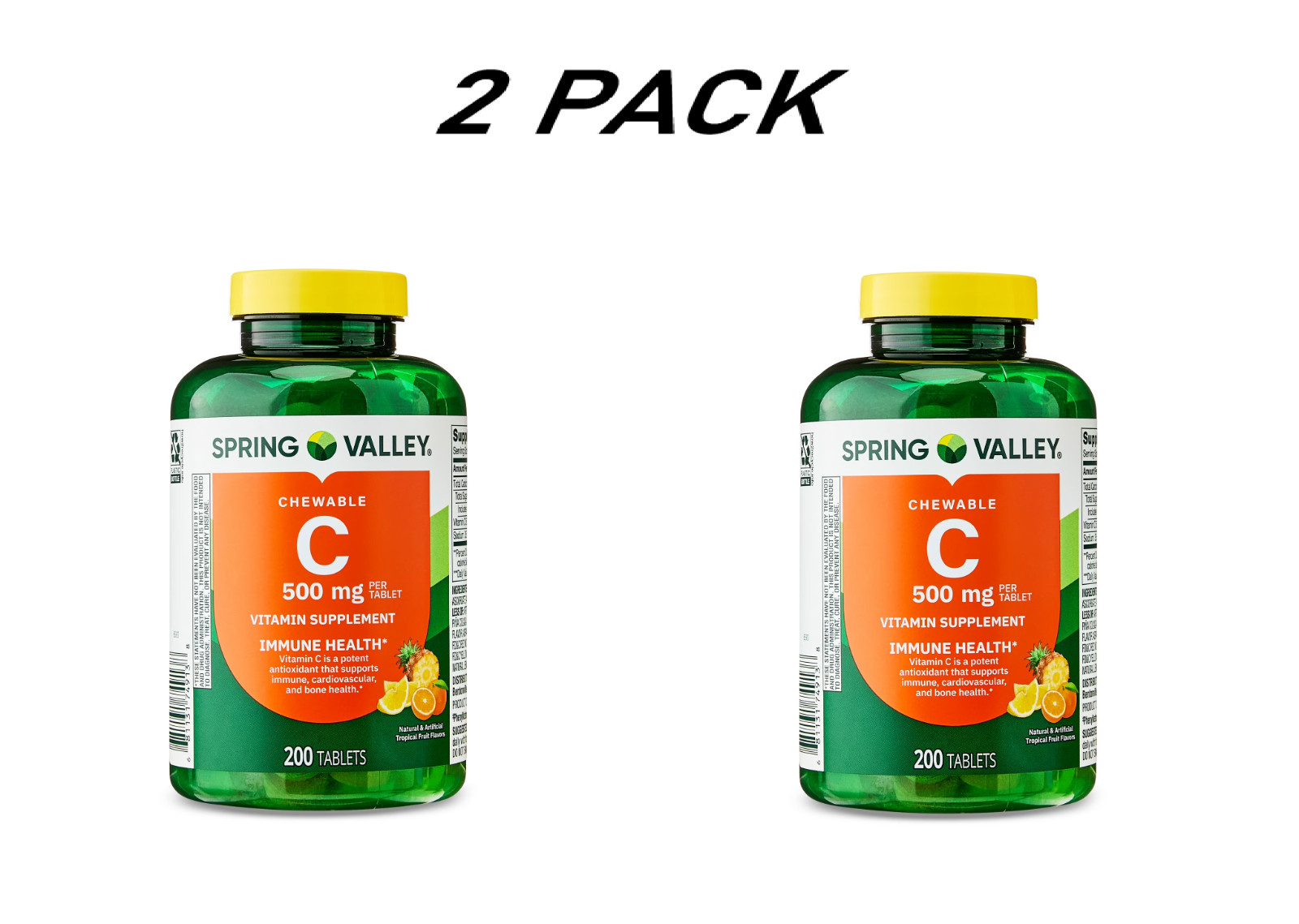 (2 Pack) Spring Valley Vitamin C 500mg Chewable Tablets, Tropical Fruit, 200 Ct.