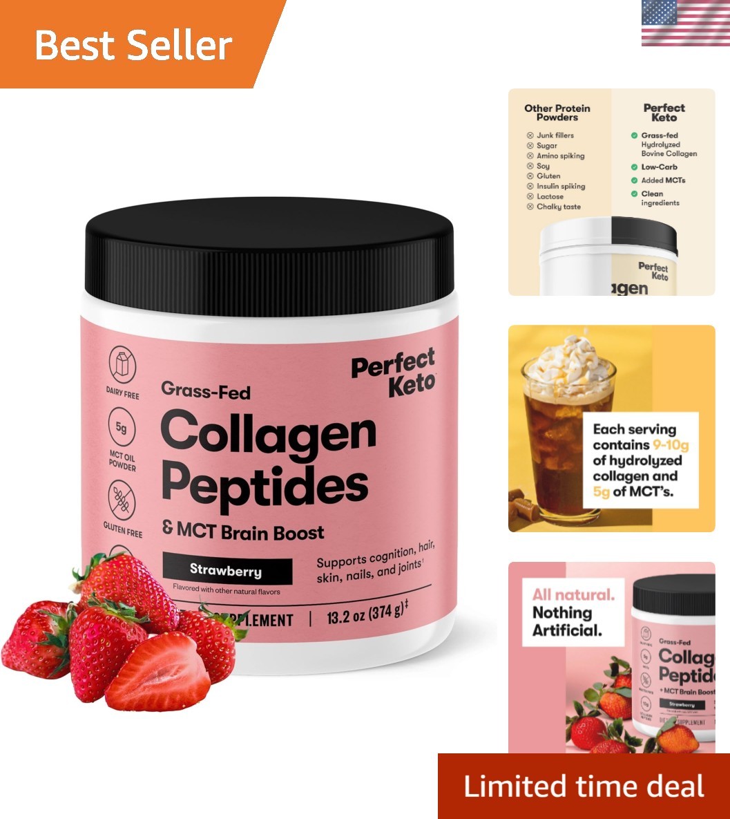 Strawberry-Flavored Collagen Protein Powder with MCT Oil – 13.2 oz Container