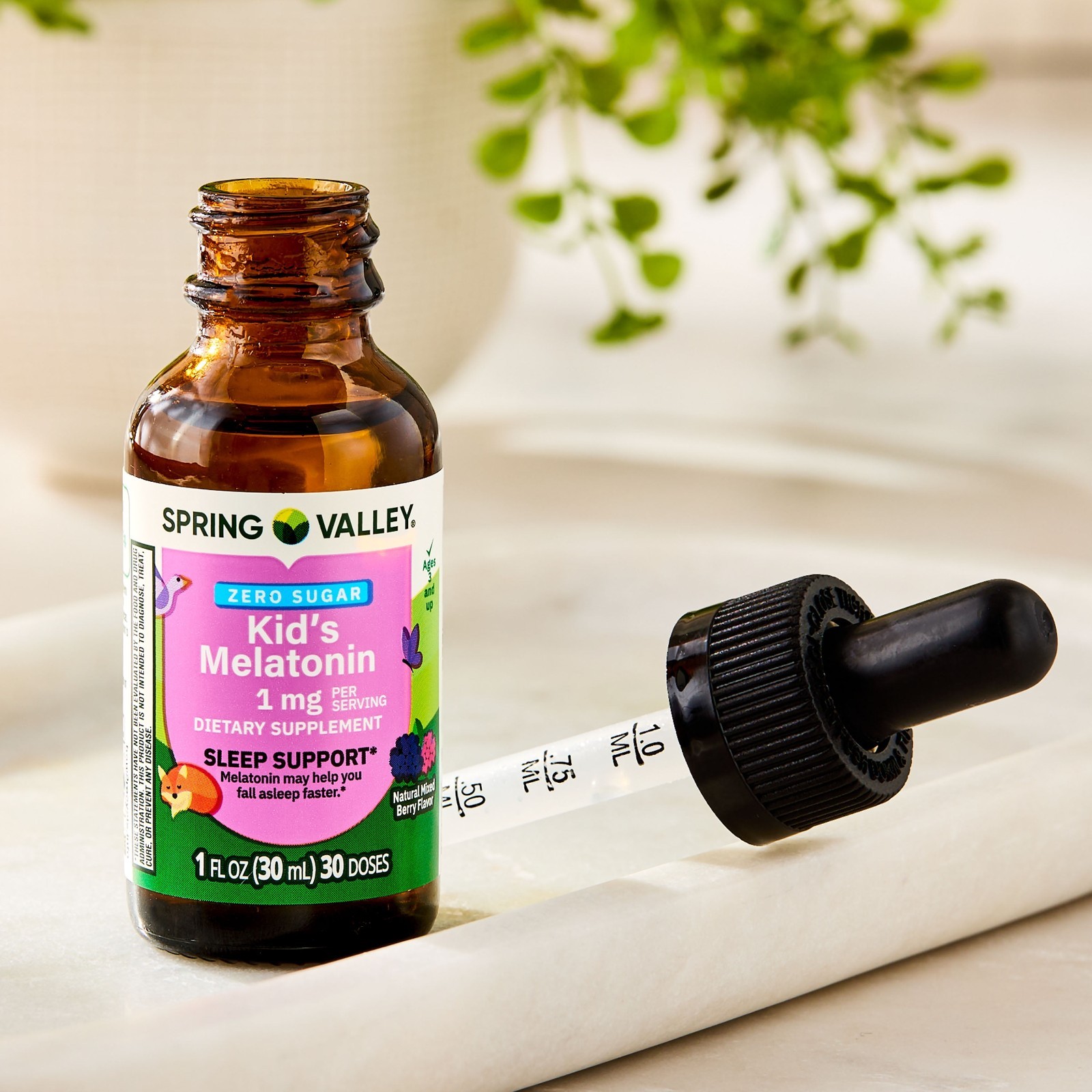 Spring Valley Kid’s Melatonin Liquid, 1 fl oz, 1mg, Berry Flavor
