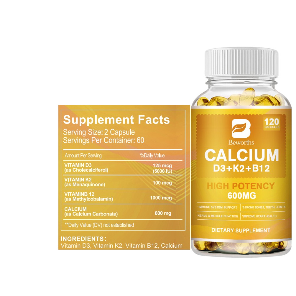 Vitamin D3 K2 Calcium B12 Complex Supports Bone Health & Joint Strength