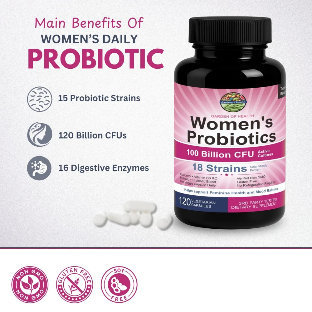 Garden Of Health Womens Probiotics 100Bil CFU 18 Strain Immune 120 Capsules-