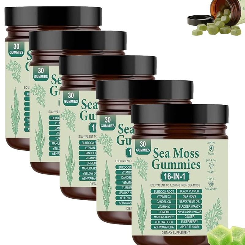 16 in 1 pure Sea Moss Gummy | Irishmoss Extract 6000Mg | Green Apple Flavor