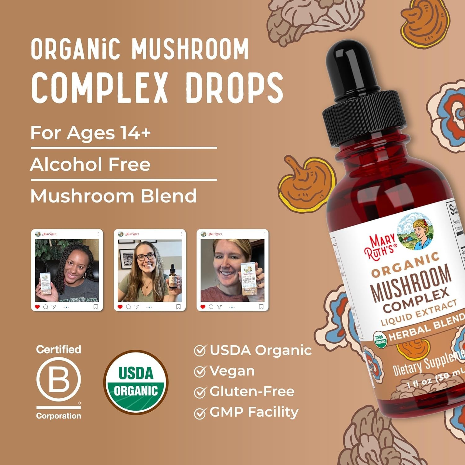 Organic Mushroom Complex Drops – Lion’s Mane, Turkey Tail, and Reishi Blend
