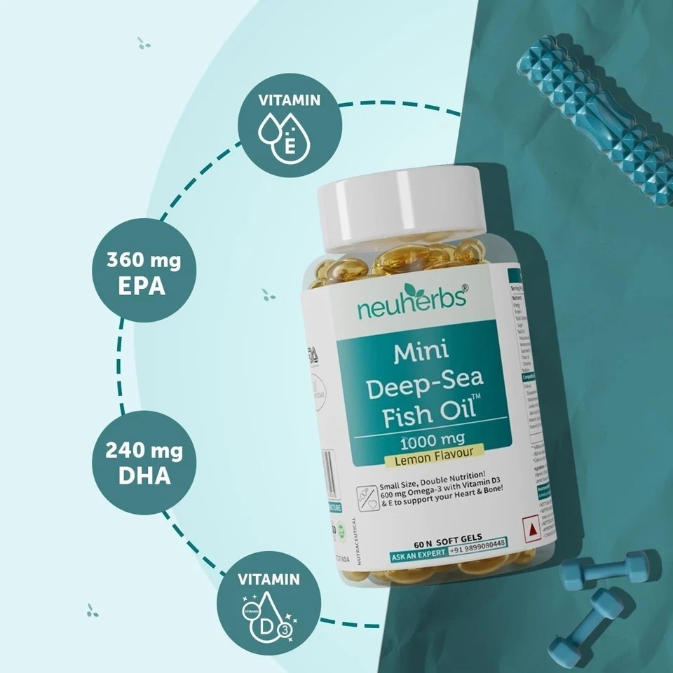 Mini Deep Sea Omega 3 Fish Oil 1000mg Supplement, No Fishy Burp (120 Capsules)
