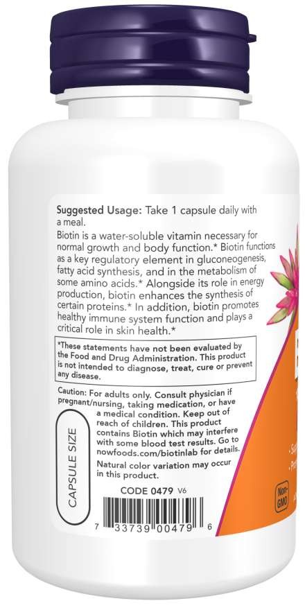 NOW Foods Biotin 10 mg 10,000mcg Extra Strength Veg Capsules 04/2025EXP 10000