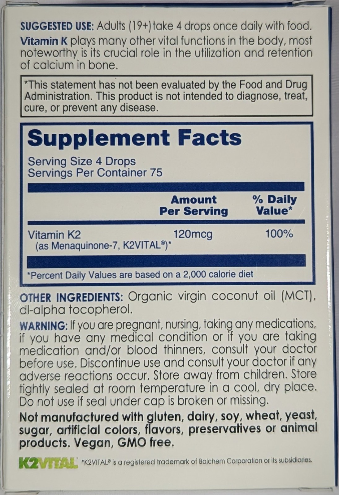CanPrev K2, 120mcg K2 with MCT Oil, 0.5 oz Dropper – EXP: 8/27