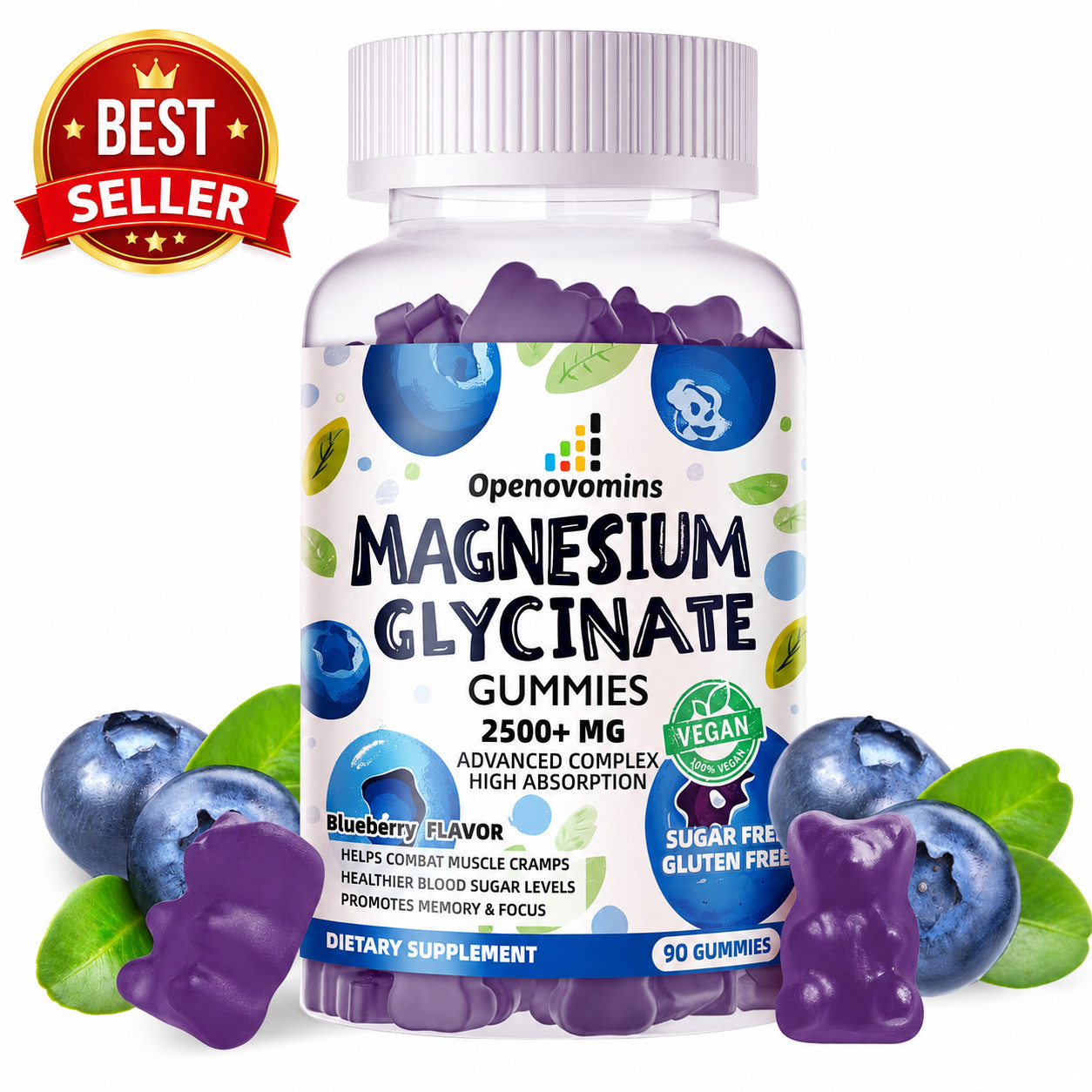 Magnesium Glycinate Gummies 2500mg Sugar Free w/ Vit D B6 CoQ10 Sleep Support