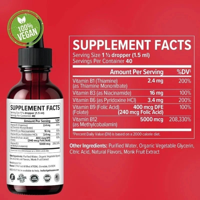 3/1x Vitamin B12 and B6 Liquid Drops, B12 Sublingual Vitamin B Complex Vitamin+-
