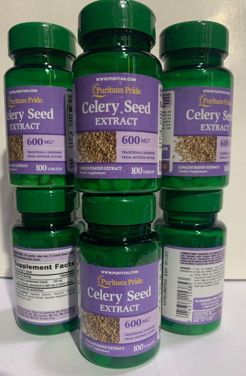 6 Pack Puritan’s Pride Celery Seed Extract 600 mg 100 Tabs Each Joint Health