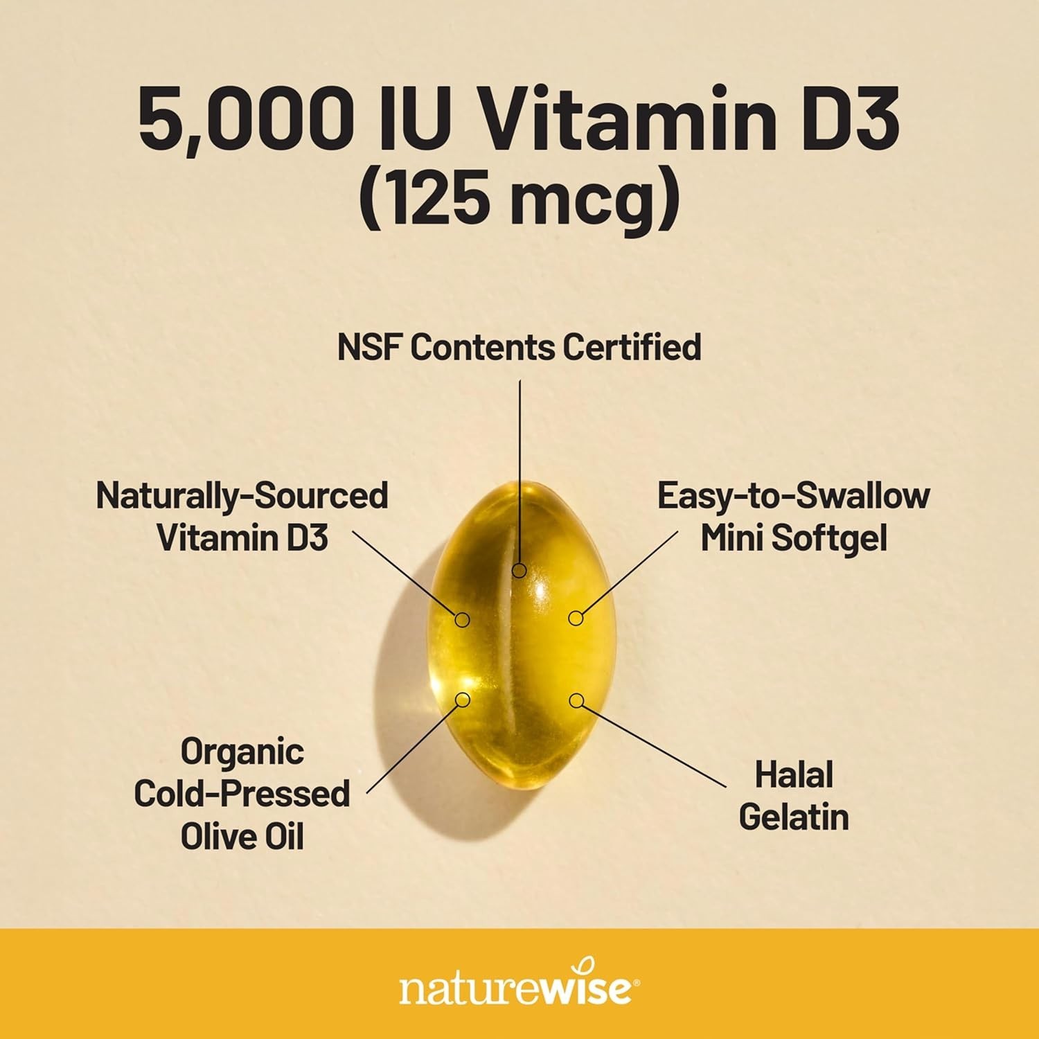 NatureWise Vitamin D3 5000 IU 360 Softgels Immune Bone Muscle Support 1 Year