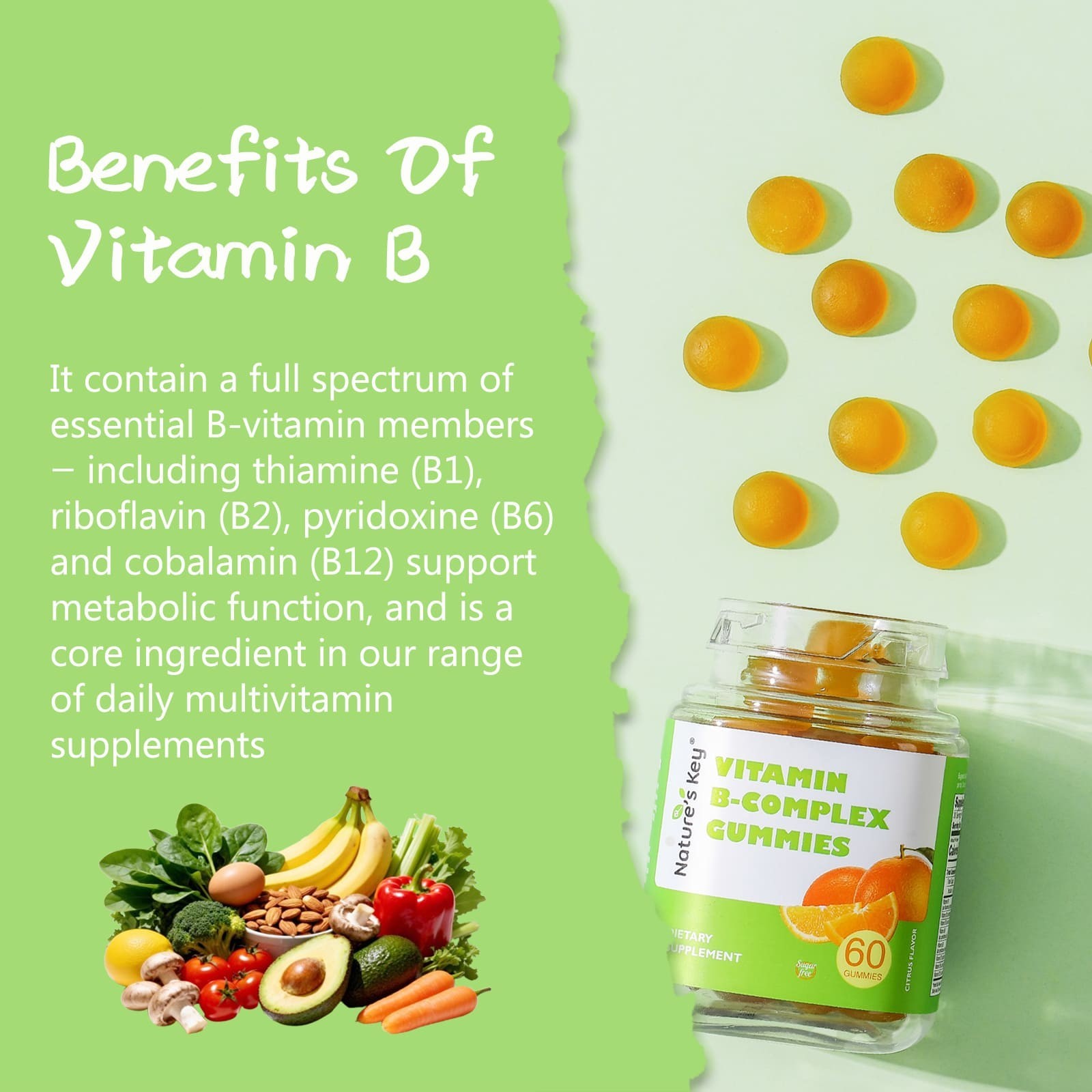Nature’s Key Vitamin B-Complex Gummies Sugar Free 60 Count