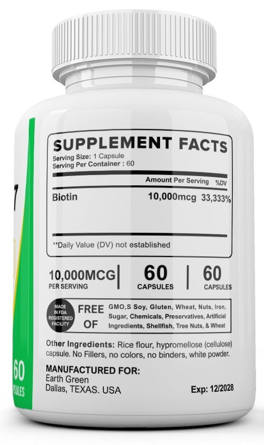 Biotin (Vitamin B7) 10,000mcg (10mg) 180 Capsules High Potency