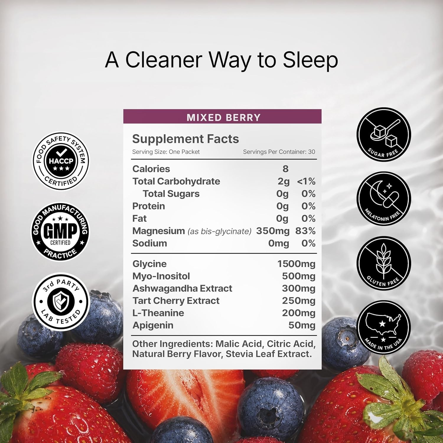 CS2 Sleep Support Drink Mix Magnesium Glycinate L-Theanine Sugar Free Berry
