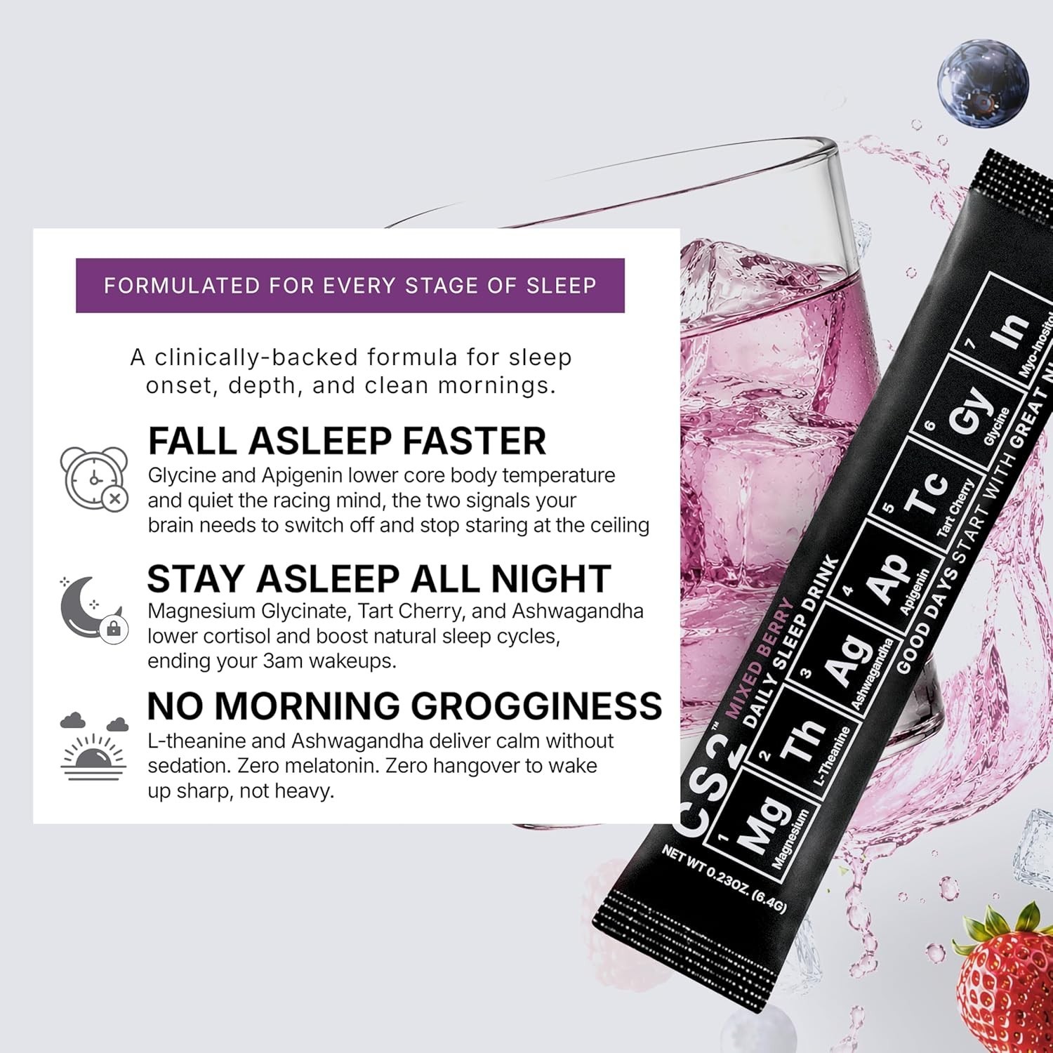 CS2 Sleep Support Drink Mix Magnesium Glycinate L-Theanine Sugar Free Berry