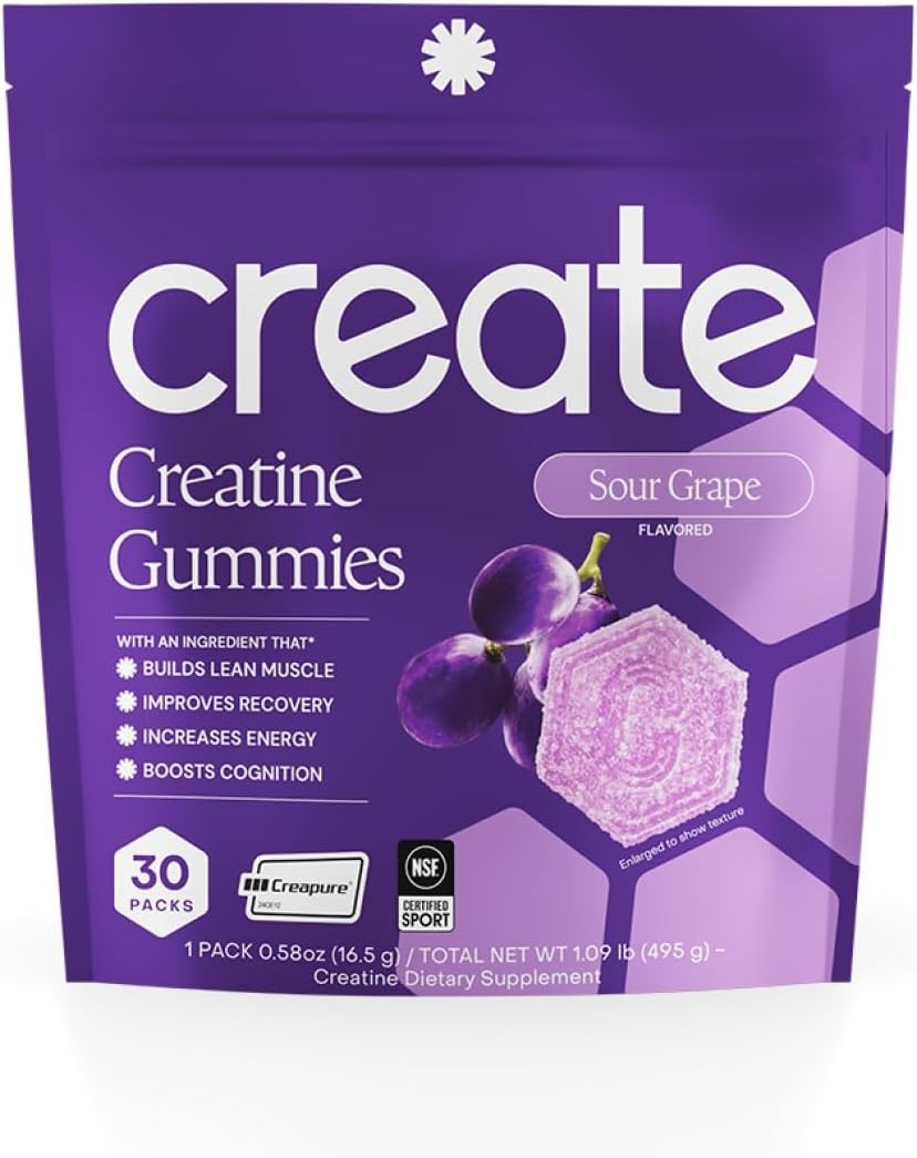 Create Creatine Gummies-Single-Serve Packs–Grape Flavor–30ct