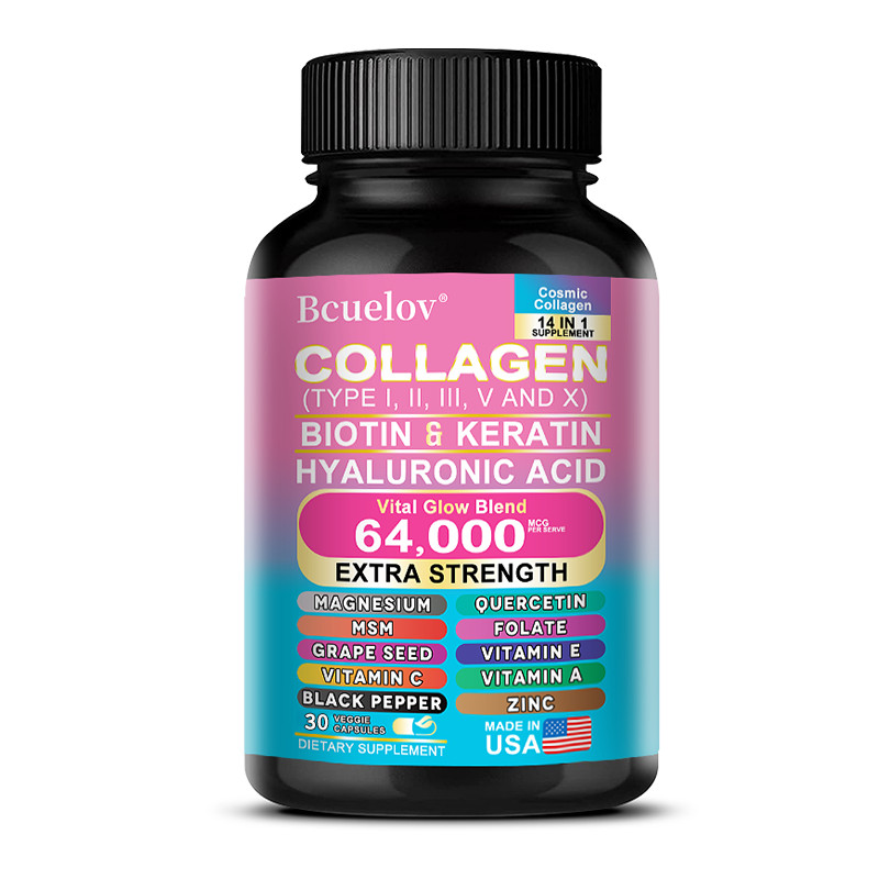 COLLAGEN PEPTIDES Types I,II, III, V, X 64,000mcg Pills Anti-Aging Skin Capsules
