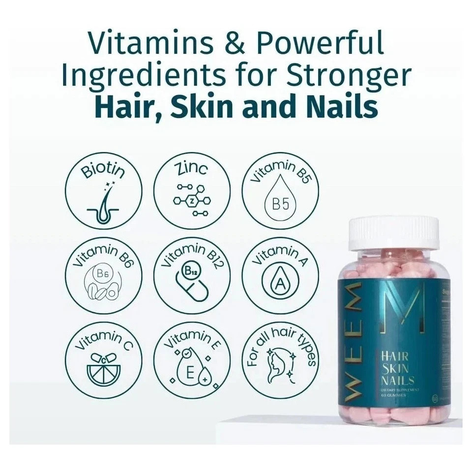 3 Packs WEEM Hair Skin and Nails Gummies, Vegan biotin Vitamins, Healthy Hair